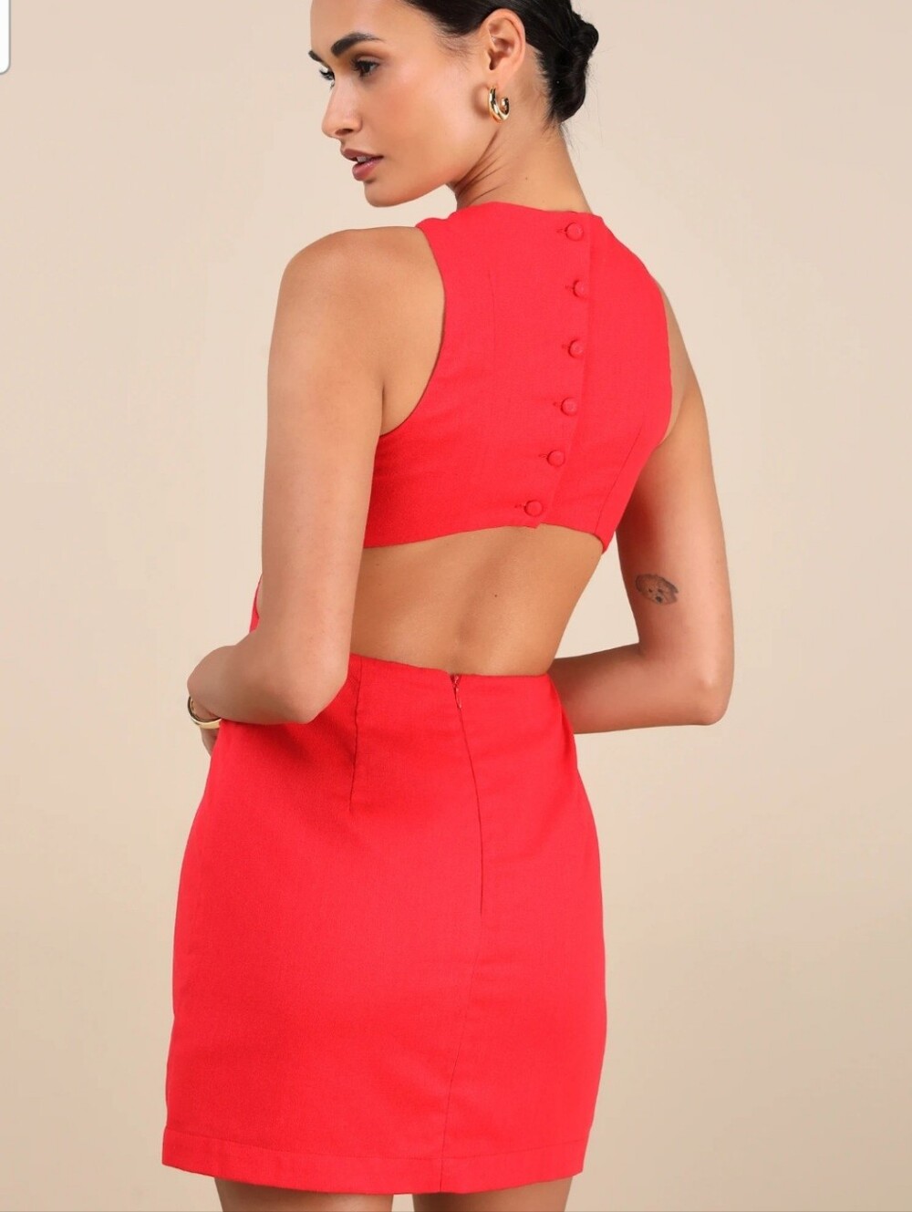 Lulus Alouette Red Linen Cutout Mini Dress - Size XL